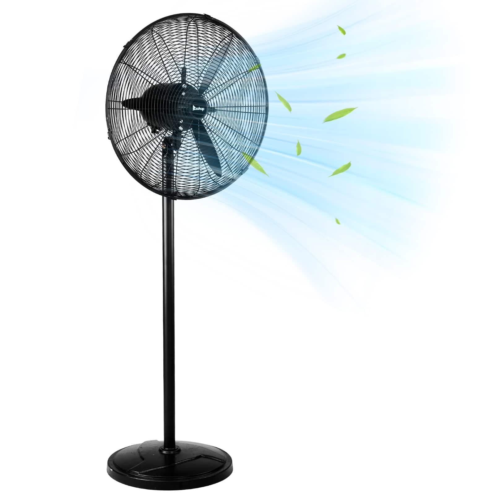 Winado - 20 Inch Industrial Pedestal Floor Fan 5000CFM, 80° Oscillating Standing Metal Fan, 100% BLDC Copper Motor,4 Speeds - Black