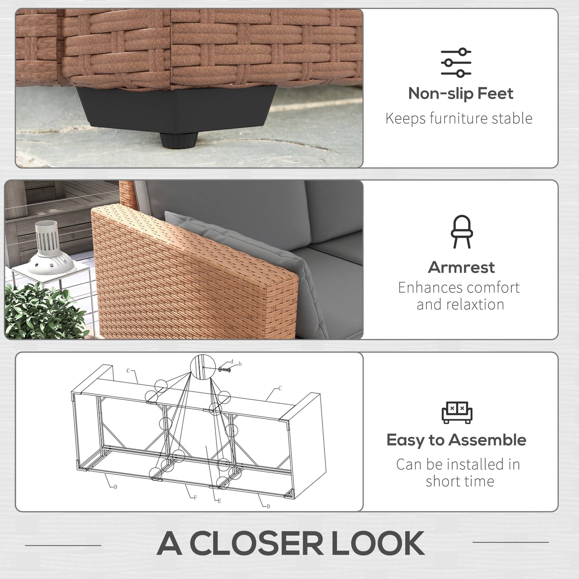 Non-slip Feet Keeps furniture stable
Armrest Enhances comfort and relaxtion
Easy to Assemble Can be installed in short time
A CLOSER LOOK