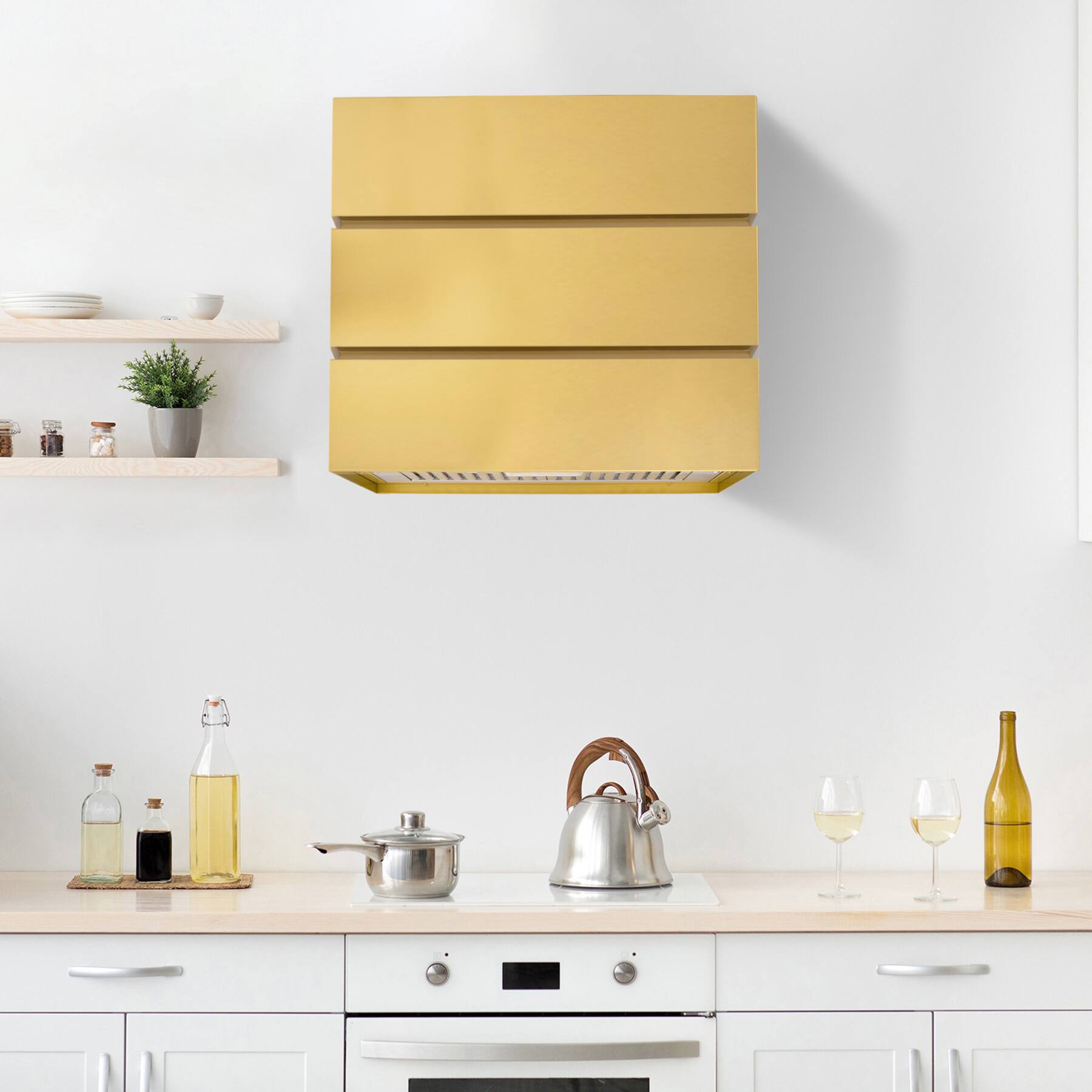 Alt View 9. Akicon - Akicon 36 inch Ducted 600-CFM Matte Gold Wall-Mounted Range Hood with Charcoal Filter - Gold.