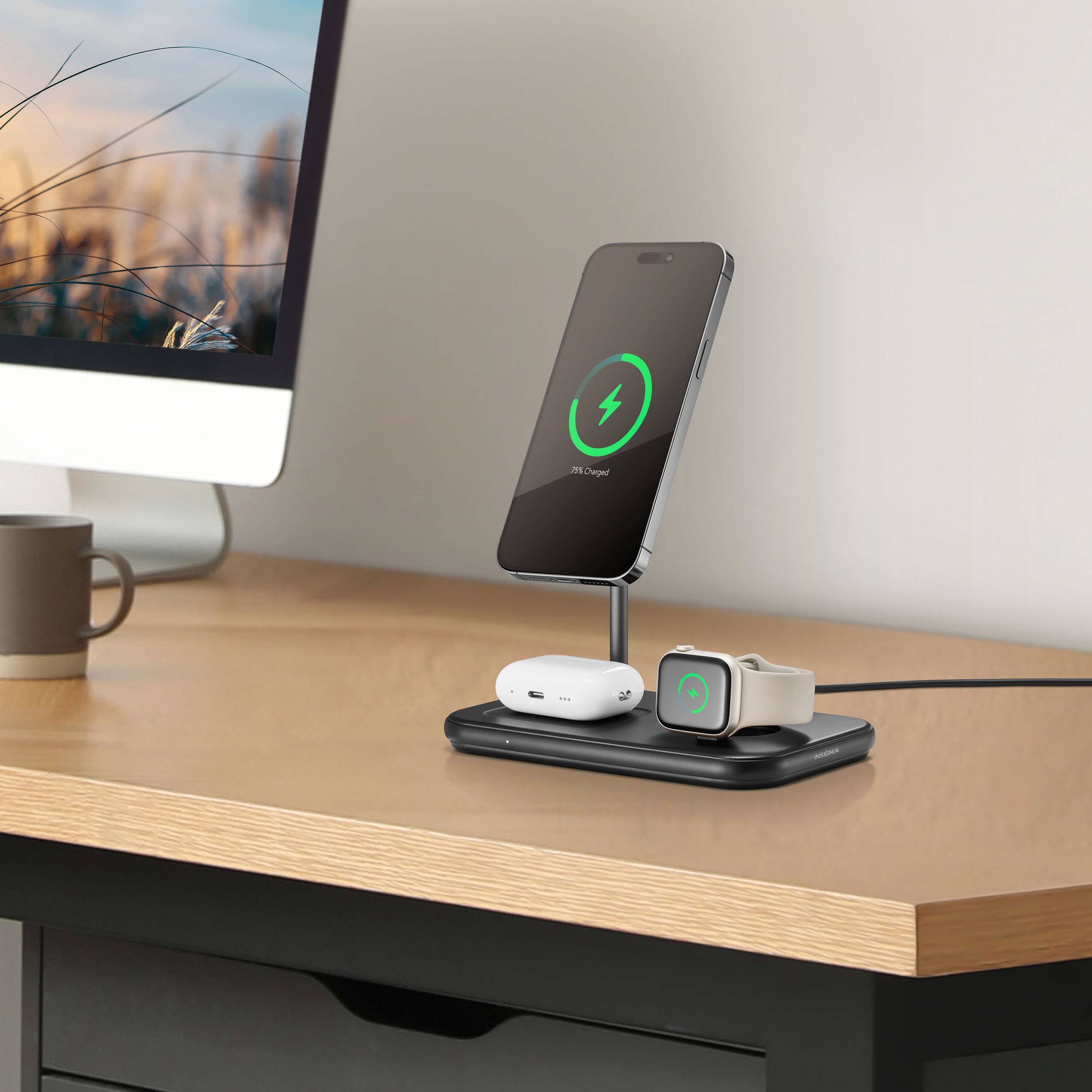 Alt View 9. Insignia™ - 20W Qi2 Certified Fast Charge 3-in-1 Wireless Charging Stand for iPhone, AirPods, Apple Watch, and More - Black.
