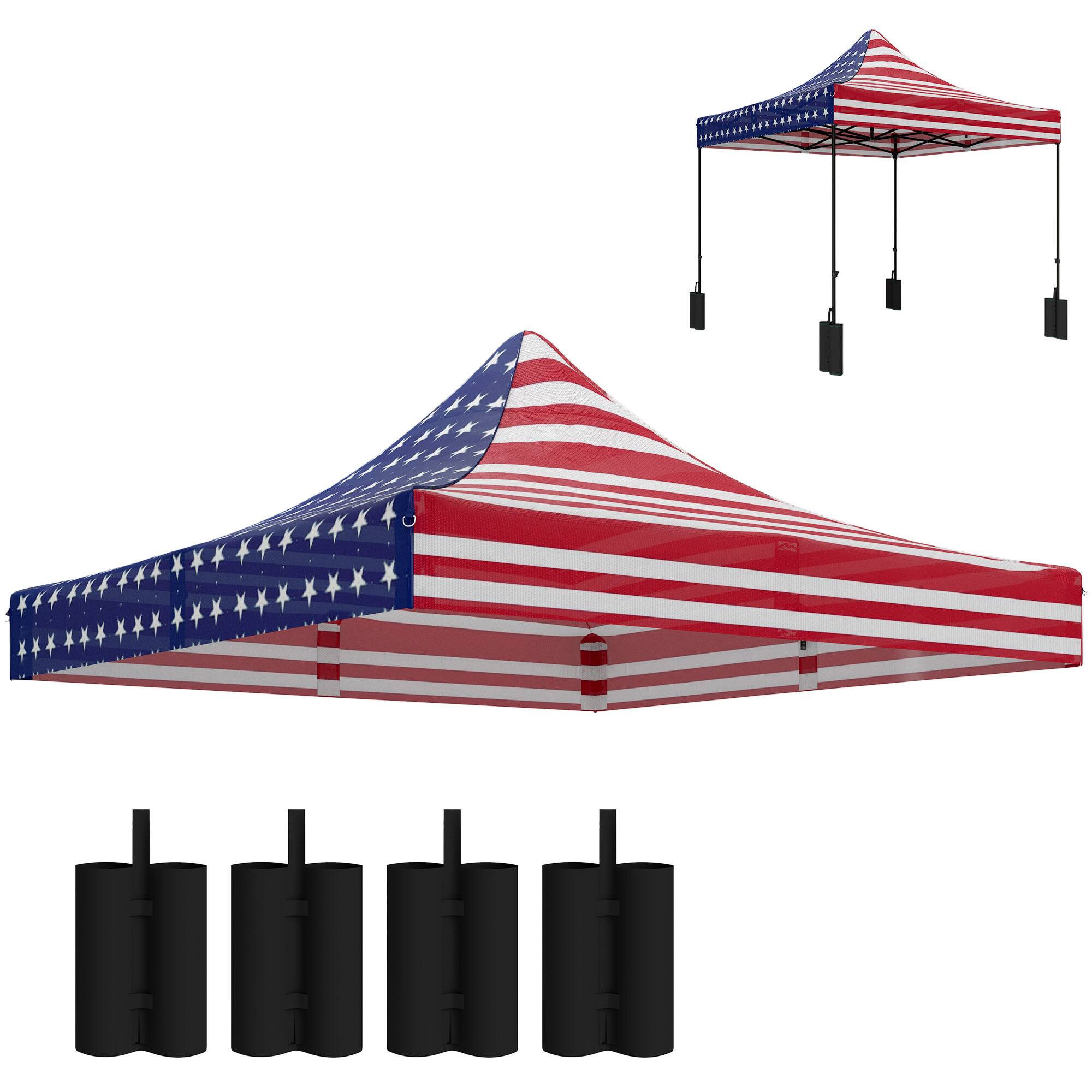 Outsunny - x 10' Replacement Canopy Top for Pop Up Canopy Tent with 4 Sand Bags, UPF50+ Protection - American Flag