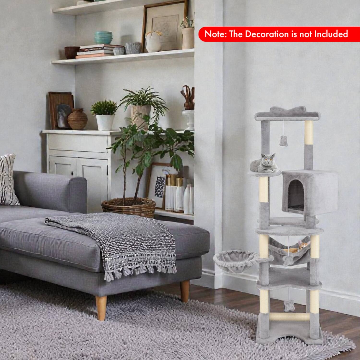 BreeBe - Tall 69" Feline Activity Tree Featuring Top Lookout and Cozy Condo - Gray