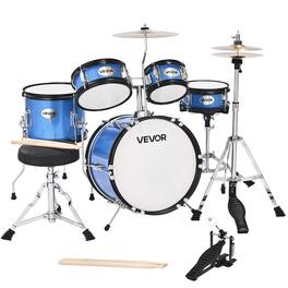 VEVOR - Kids Drum Set, 5-Piece 14 in Junior Drum Sets, Beginner Drums Set with Adjustable Throne, Cymbal - Sky Blue