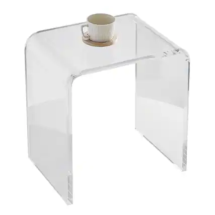 Front. VEVOR - Acrylic End Table, C-Shaped Lucite Side Table, Clear Acrylic Side Table for Drink, Food, Snack used in Living Room - Transparent color.