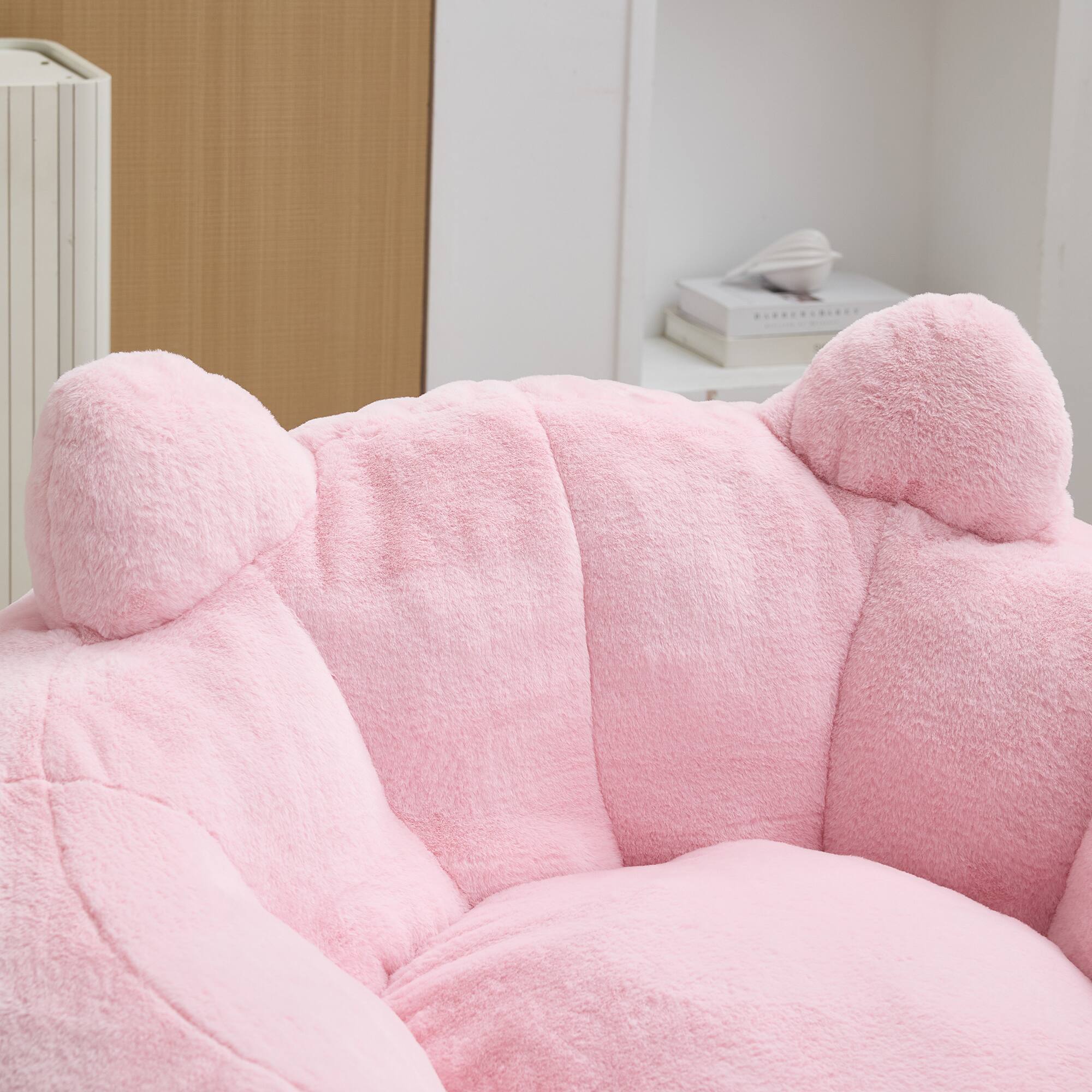 Alt View 4. LOVMOR - Round Faux Fur Bean Bag Chairs Memory Foam For Living Room Bedroom Dorm Plush Cozy Ultra Classic Indoor Lounge - Pink.