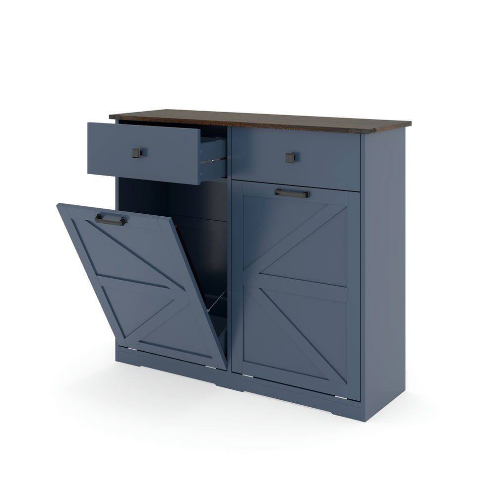 Alt View 5. Kadyn - Farmhouse Blue Double Tilt Out Trash Cabinet for 20 Gallon Trash Cans, Free Standing Recycling Cabinet - Blue.