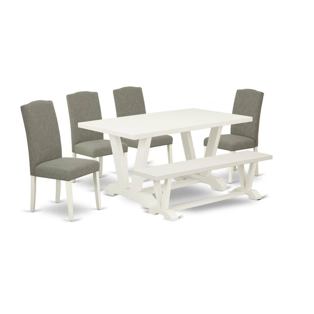 Left. East West Furniture - East West Furniture 6-Piece Table Dining Set-Dark Shitake Linen Fabric Seat and Stylish Chair Back Kitchen chairs, A - Multi-Color.
