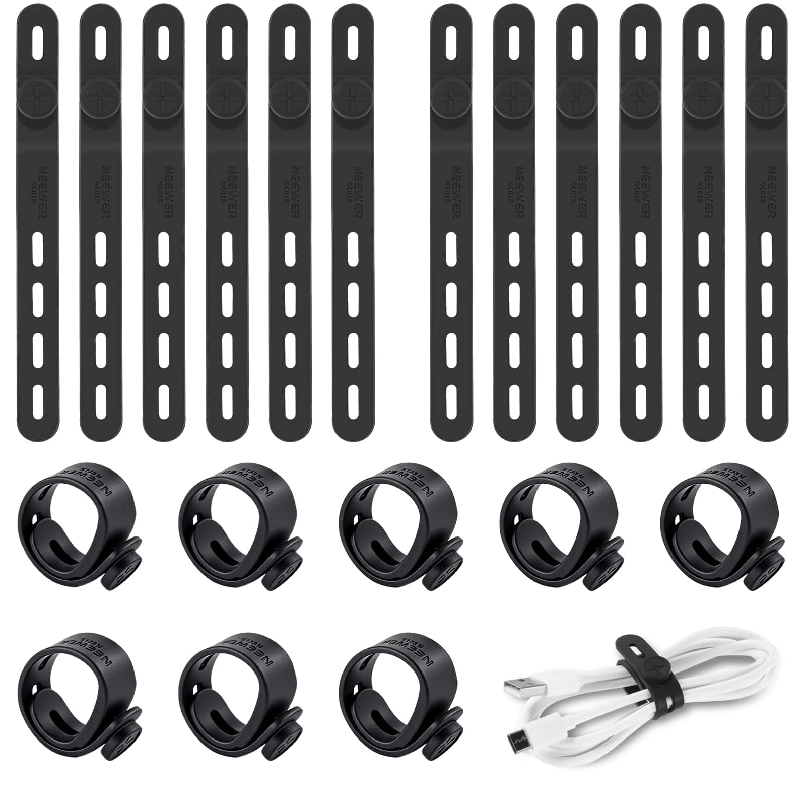 Neewer - 20-Pack Silicone Cable Ties,Reusable,with Buckles