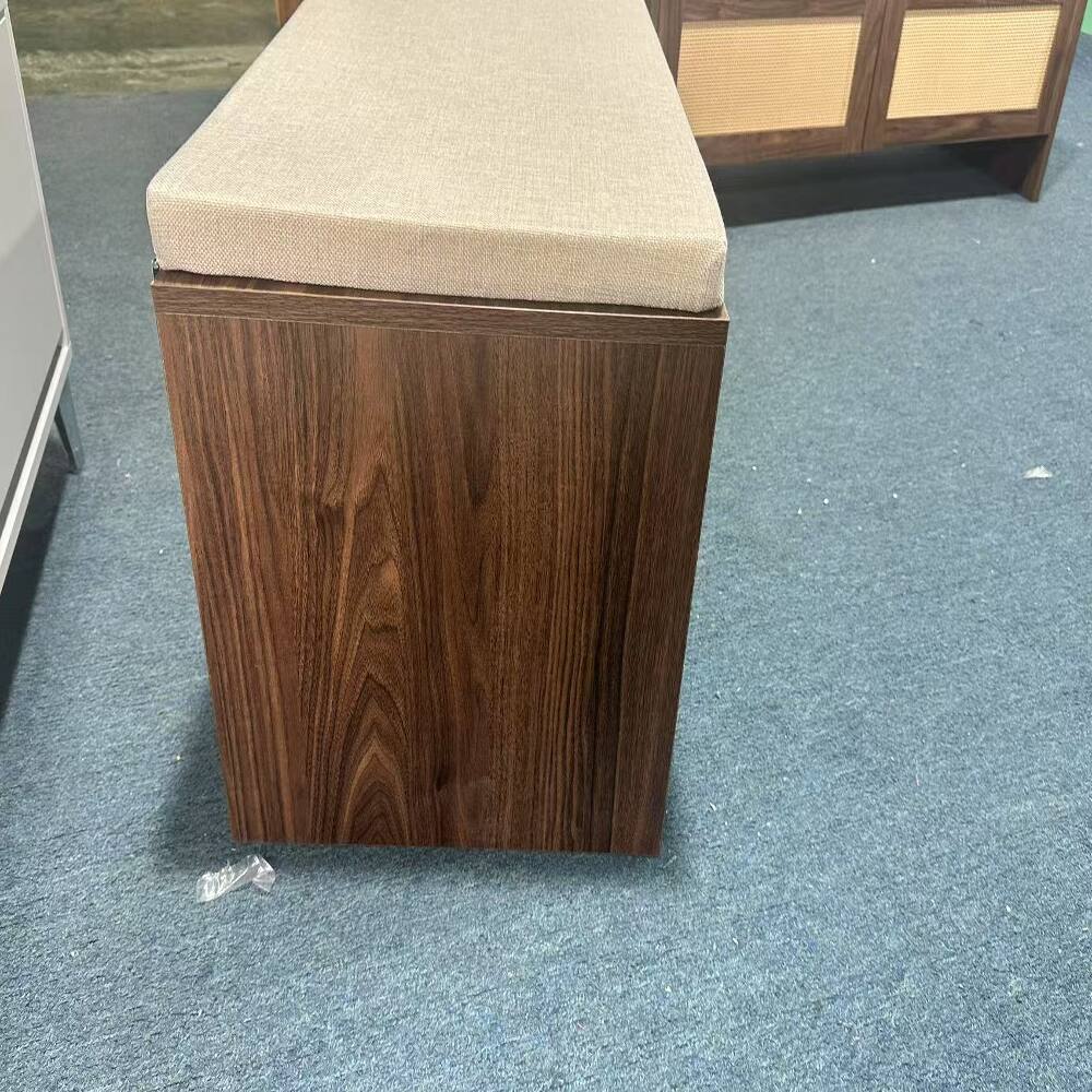 Alt View 6. Ropilly - Ropilly Rattan Storage Bench with Cushion, Mid-Century Modern Wood Entryway Seat Shoe Cabinet with Doors, Natural Finish - Natural.