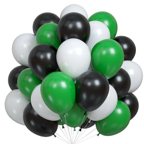 Front. DORLUKFU - Black White Green Balloons, 60PCS Green Black Foootball Birthday Balloons, 12Inch Green White Latex Balloons Foootball - Black Green.