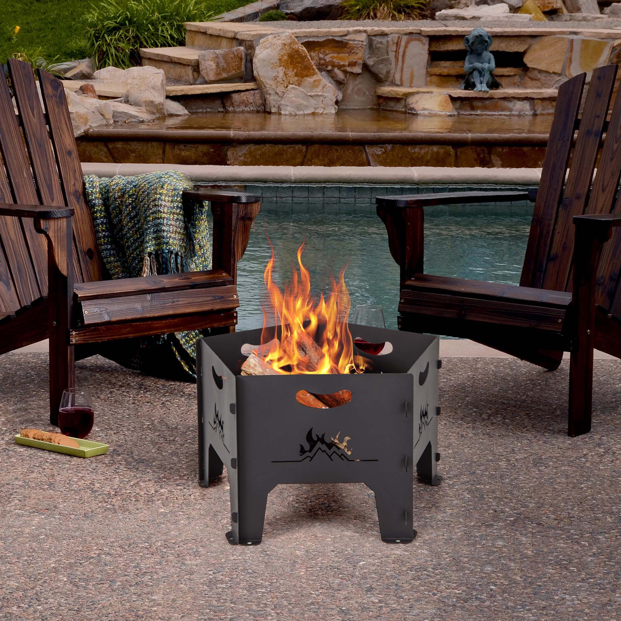 Alt View 13. Costway - Fire Pit for Outside 19 Inches Collapsible Portable Plug Fire Pit with Storage Bag - Black.