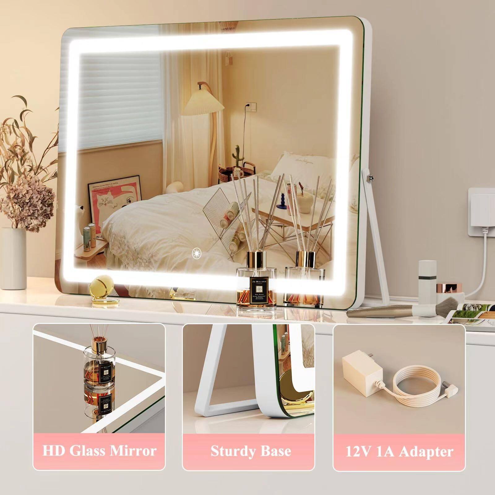 HD Glass Mirror  
Sturdy Base  
12V 1A Adapter