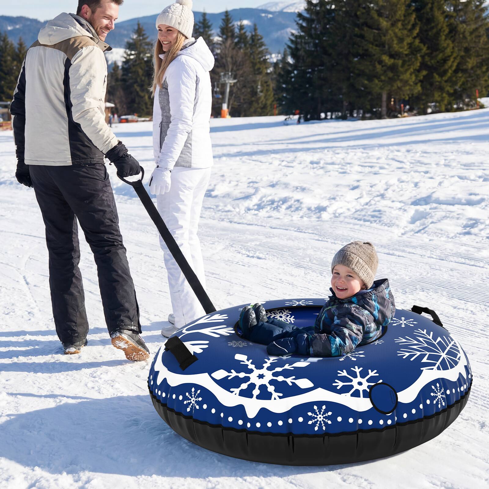 Alt View 1. Costway - Costway 42" Inflatable Snow Tube with Detachable Tow Strap, Thickened Bottom, 3-in-1 Valve - Blue.