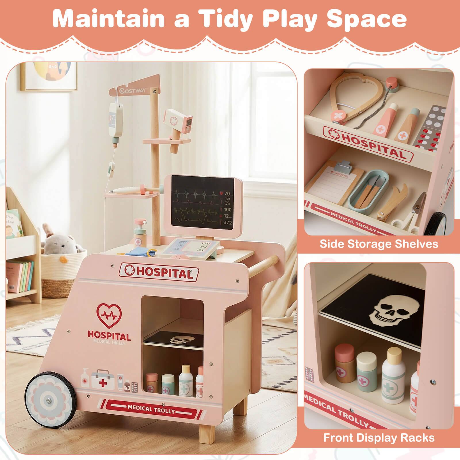 Maintain a Tidy Play Space

COSTWAY

HOSPITAL MEDICAL TROLLEY

Side Storage Shelves

Front Display Racks