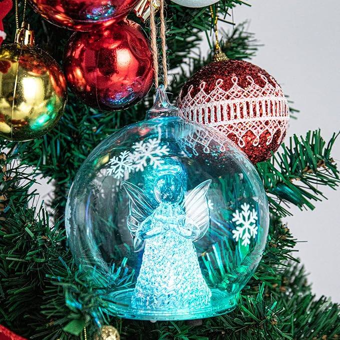 Back. Schertz - Christmas Glass Angel Snow Globe – Color-Changing LED Ornament, Battery Operated, No Liquid, No Music, Lighted Tabletop - transparent.