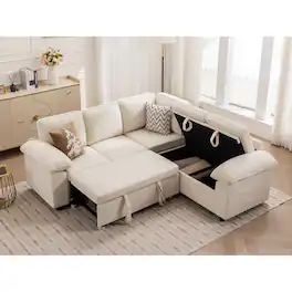 KERDOM - 4-7 Seat Oversized Pullout Sofa Couch with Storage Ottoman, Side Pocket, Washable Covers, Sectional Sleeper Sofa Bed - 5 Seat - Pull Out