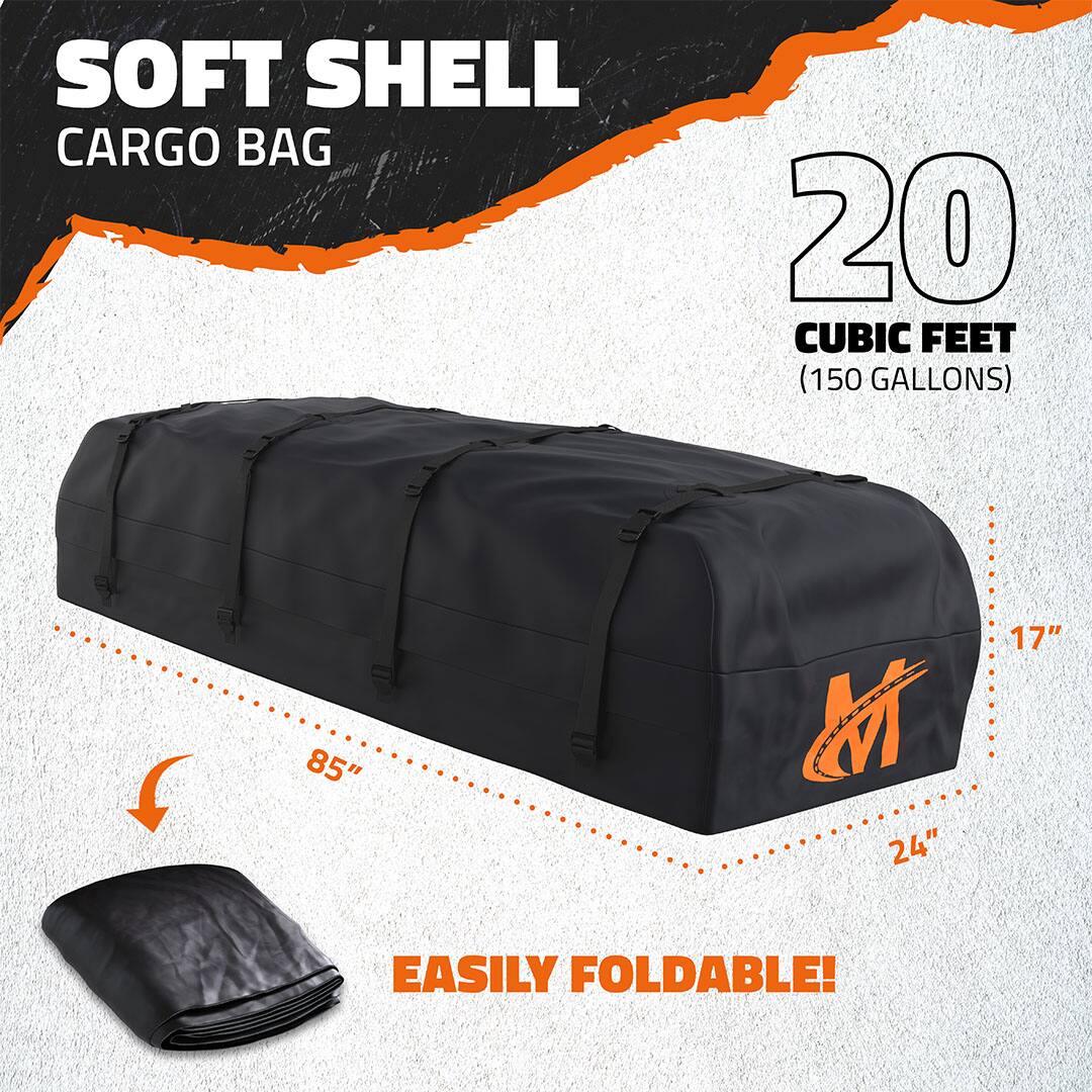 SOFT SHELL CARGO BAG  
20 CUBIC FEET (150 GALLONS)  
85" x 24" x 17"  
EASILY FOLDABLE!