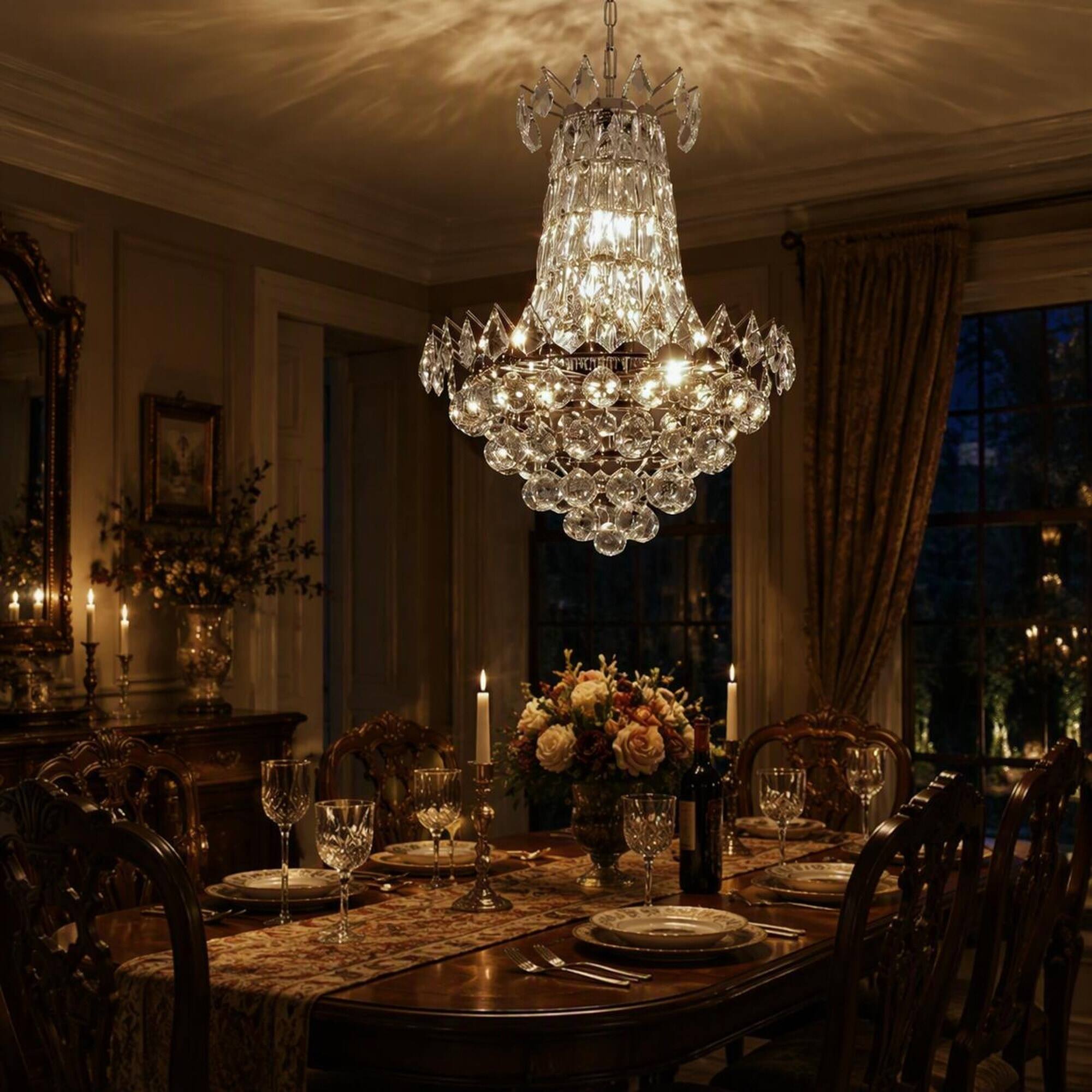 Left. RYHNUYNE - Modern 6-Light Crystal Chandelier, Dimmable Flush Mount Ceiling Fixture For Living Room Bedroom - Chrome.