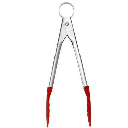 Front. Cuisipro - Silicone Mini Tongs, Red - Red.