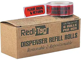 Redi-Tag - Printed Arrows Flags, 'PLEASE SIGN & RETURN', 9/16" x 2", 120/Roll, 6 Rolls/Pack - Red