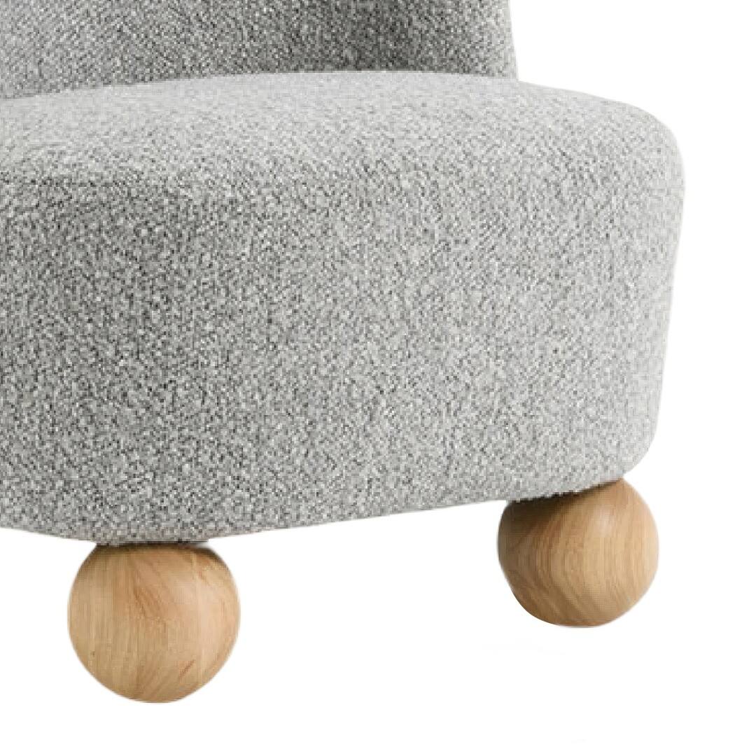 Left. Manhattan Lane - Dave Armless Accent Chair with Wooden Ball Feet Boucle Fabric - Gray, Light Brown.