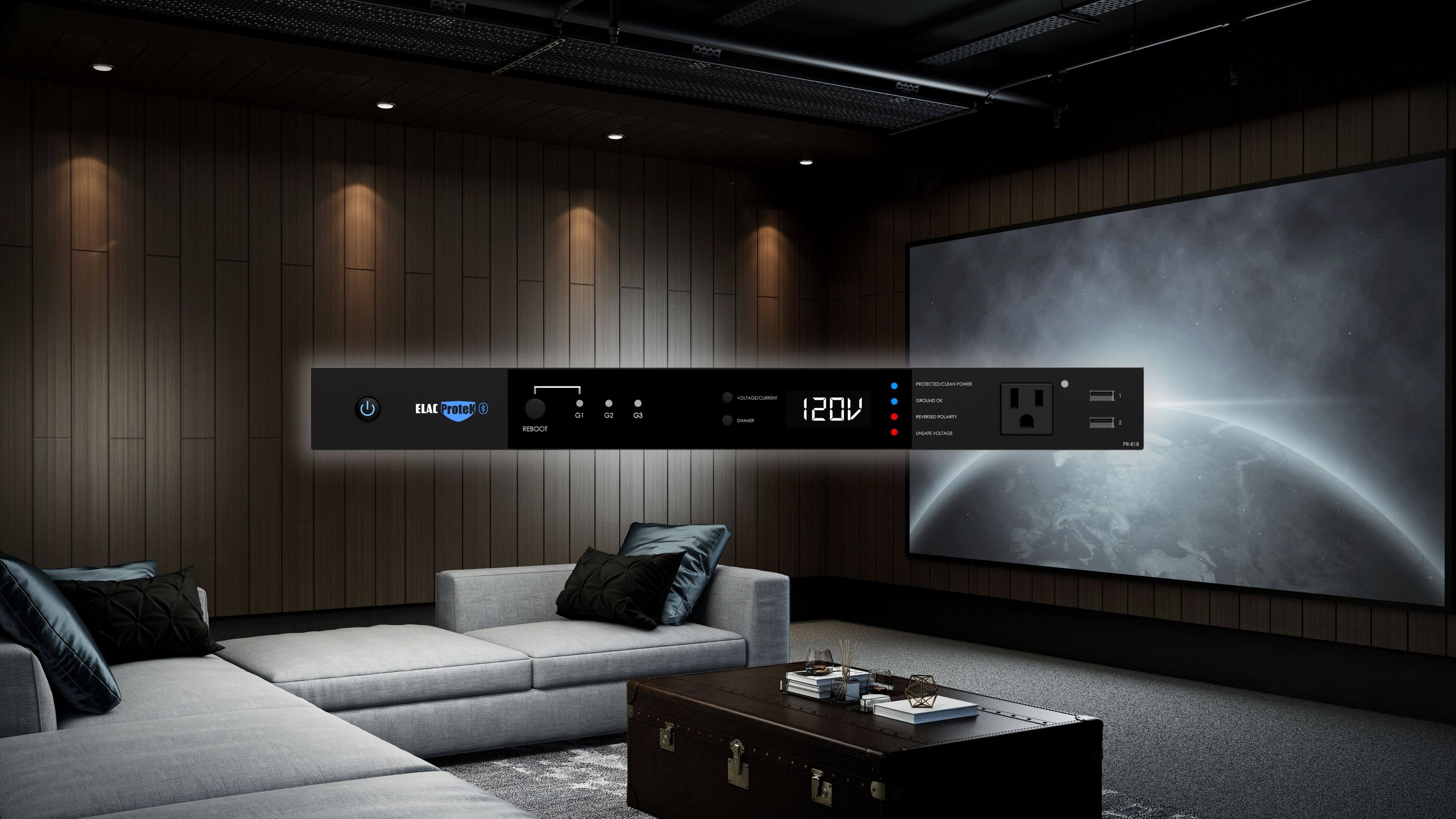 Alt View 15. ELAC ProteK - 9 Outlet/2 USB Component 3240 Joules Surge Protector/Power Conditioner - Black.