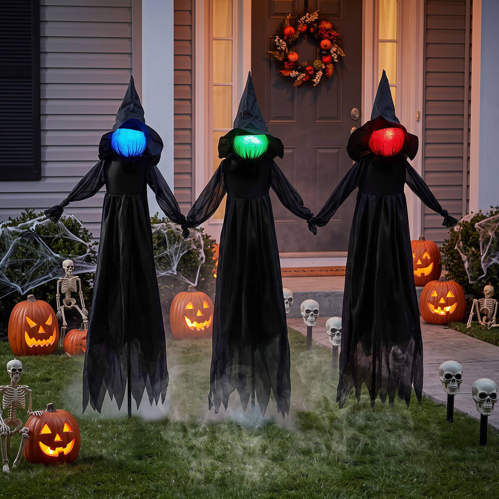 Alt View 3. Costway - Costway 4.3 FT Light Up Witch Stakes Set of 3 Spooky Halloween Display Set for Graveyard - Black.
