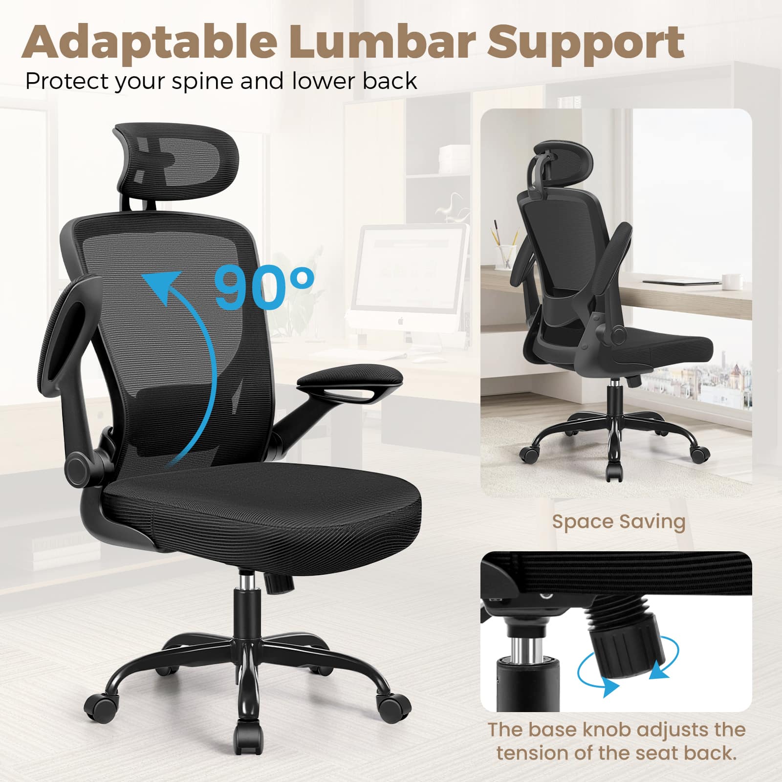 KERDOM Ergonomic Office Chair, High Back Mesh Chair, Adjustable