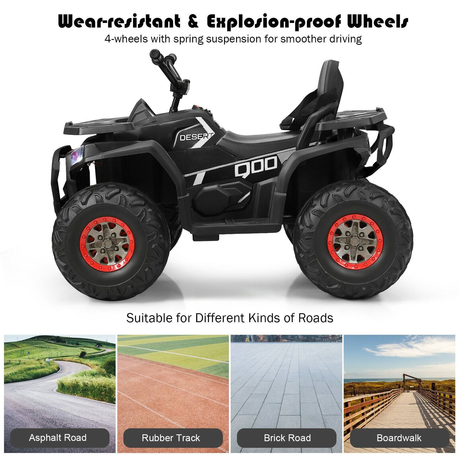 Wear-resistant & Explosion-proof Wheels  
4-wheels with spring suspension for smoother driving  

Suitable for Different Kinds of Roads  
Asphalt Road  
Rubber Track  
Brick Road  
Boardwalk