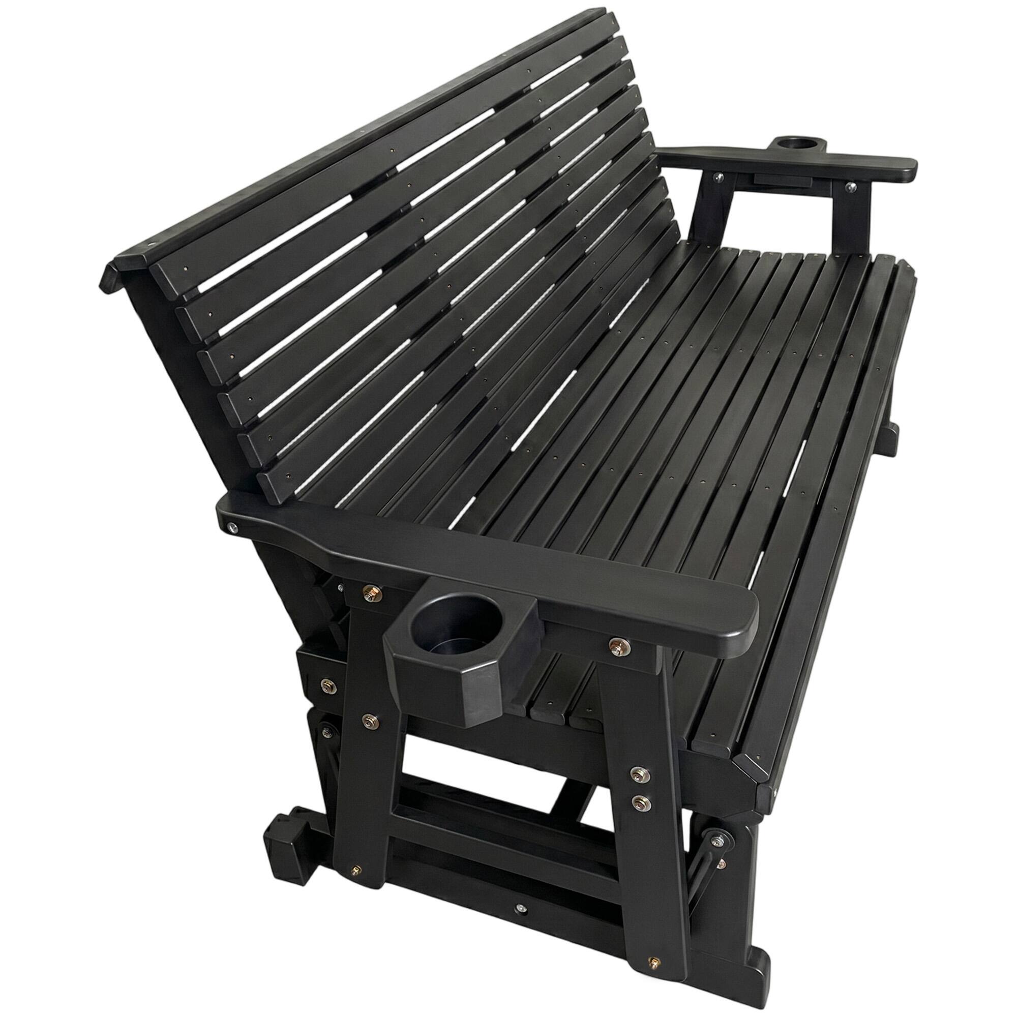Left. Fortune Candy - Wooden Patio Glider Bench w/Cupholders, Heavy Duty 800 Lbs for Porch Yard Garden (3-Seater) - Black.