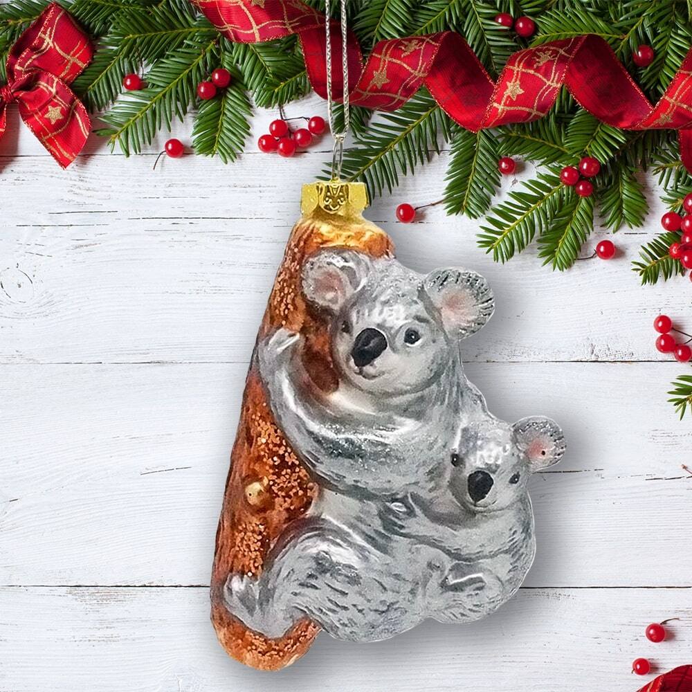 Left. OrnamentallyYou - Koala Baby and Parent Glass Christmas Ornament - Multi-colored.