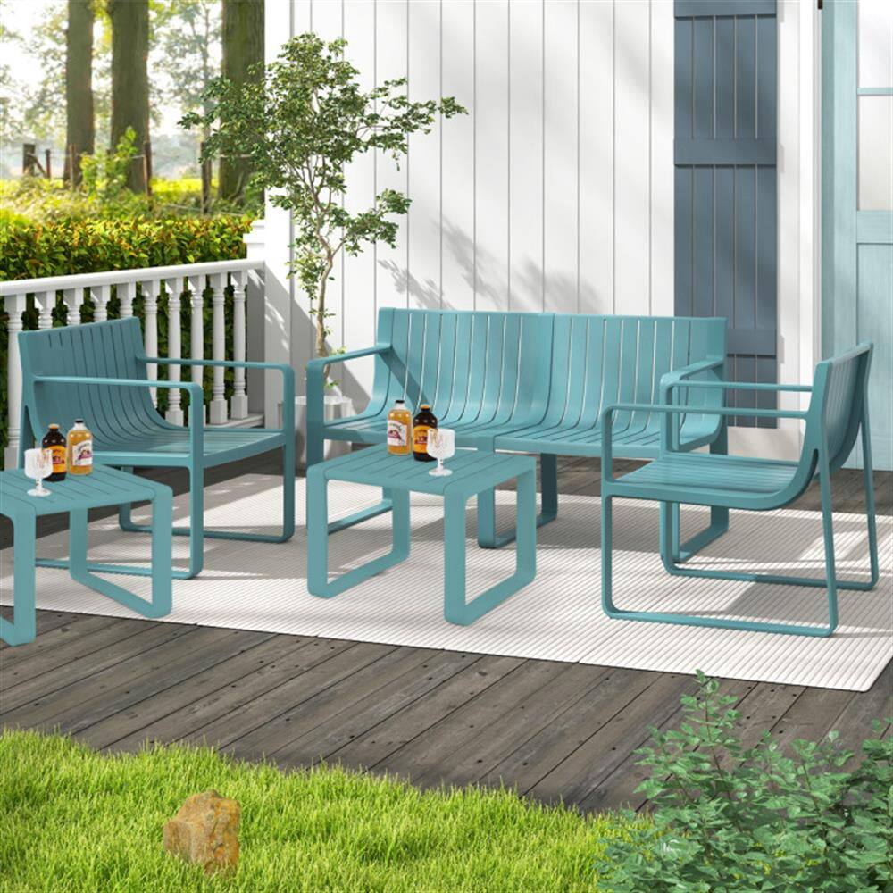 Alt View 1. Kadyn - Outdoor Dining Room Chairs, Patio Kitchen Chairs,Patio Chairs Set of 2 with Curved Backrests and Seats-Blue - Blue.