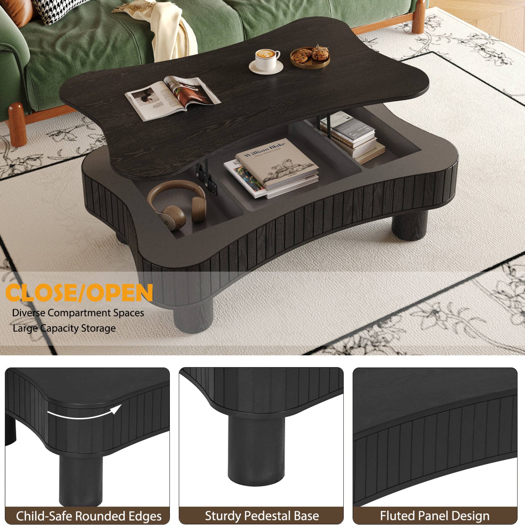 - CLOSE/OPEN
- Diverse Compartment Spaces
- Large Capacity Storage
- Child-Safe Rounded Edges
- Sturdy Pedestal Base
- Fluted Panel Design