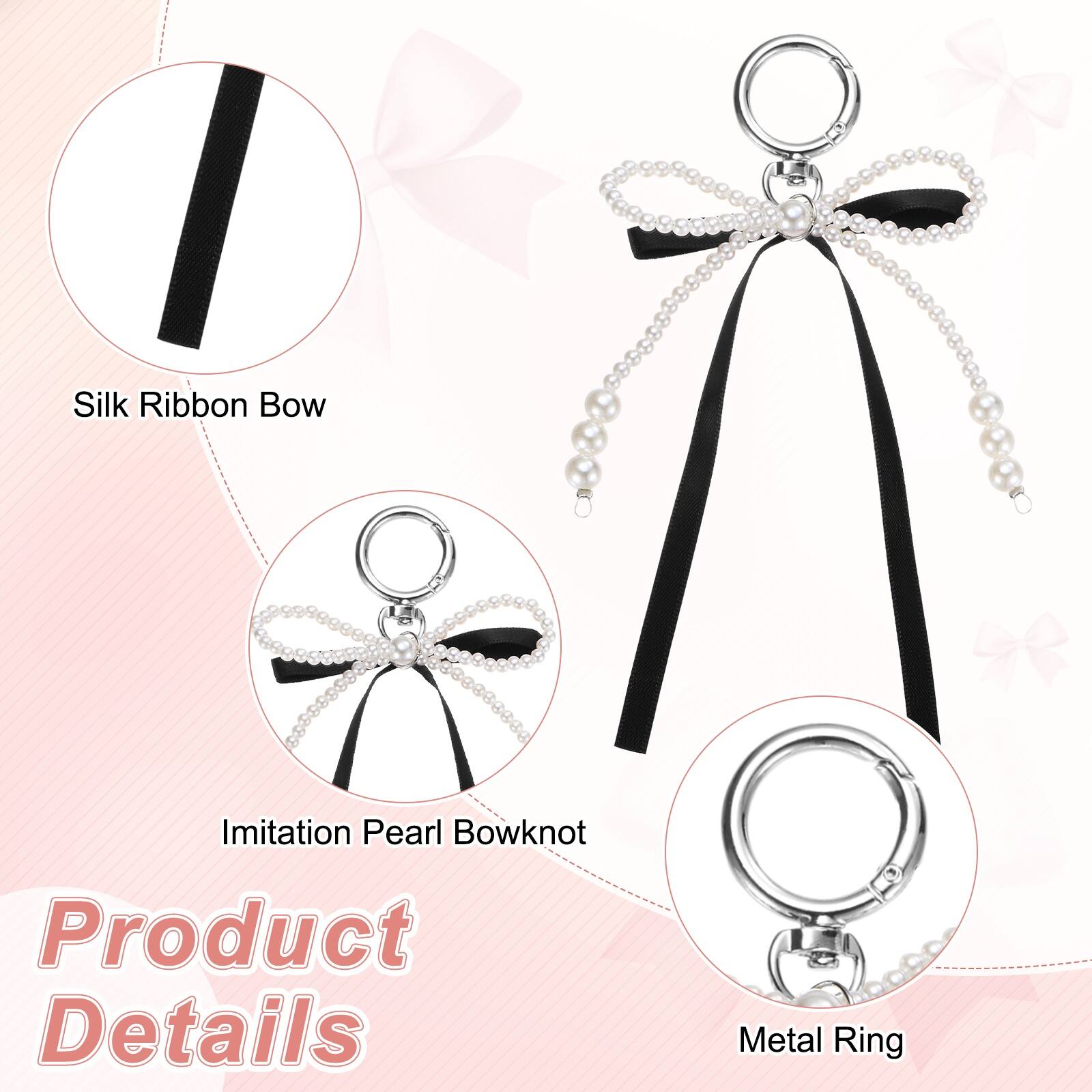Silk Ribbon Bow  
Imitation Pearl Bowknot  
Product Details  
Metal Ring