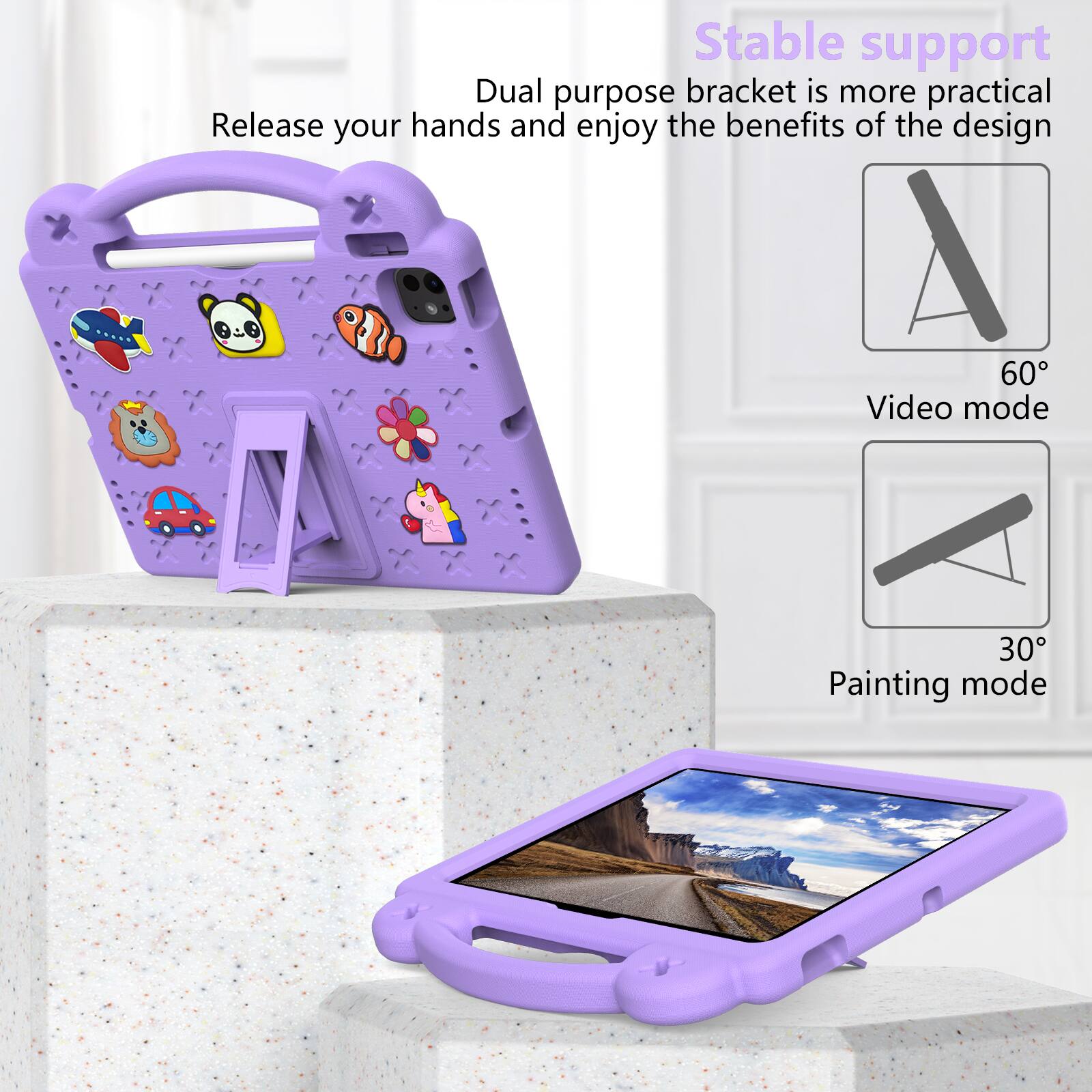 Stable support  
Dual purpose bracket is more practical  
Release your hands and enjoy the benefits of the design  

60° Video mode  
30° Painting mode