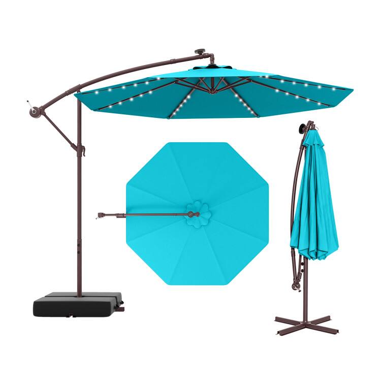 Front. SlickBlue - 10FT Patio Offset Umbrella with 40 Solar LED Lights for Garden or Pool - Turquoise.
