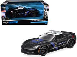 Maisto - 2015 Chevrolet Corvette Z06 "Police" Black with Blue Stripes and White Top "Maisto Design Authority" Series 1/24 - Black with Blue and White