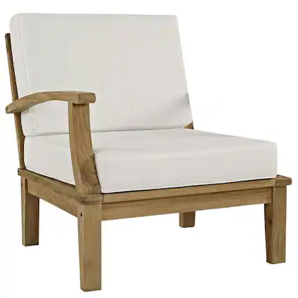 Front. Outdoor Escape - Outdoor Teak Right-Facing Sofa With Cushions And Durable Frame - White.