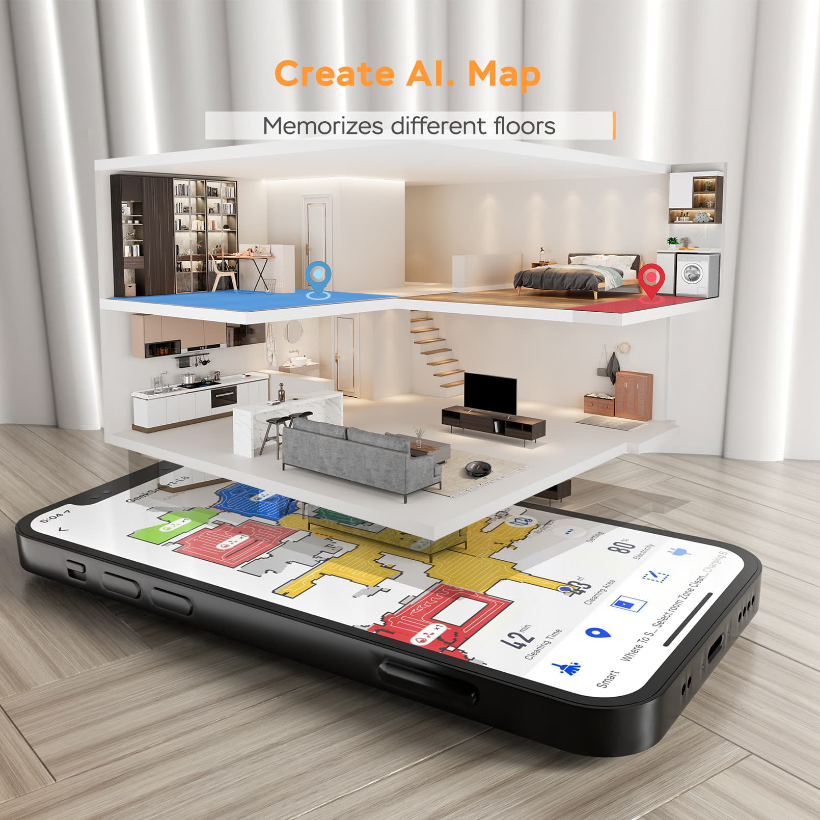 Create AI. Map  
Memorizes different floors