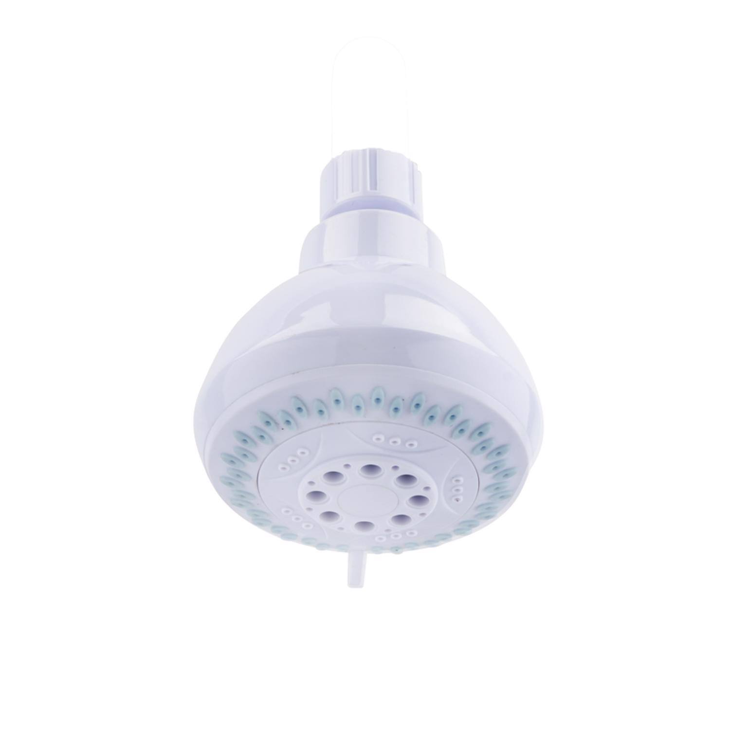 Left. OAKBROOK - OakBrook White PVC 3 settings Wallmount Showerhead 1.8 gpm - White.