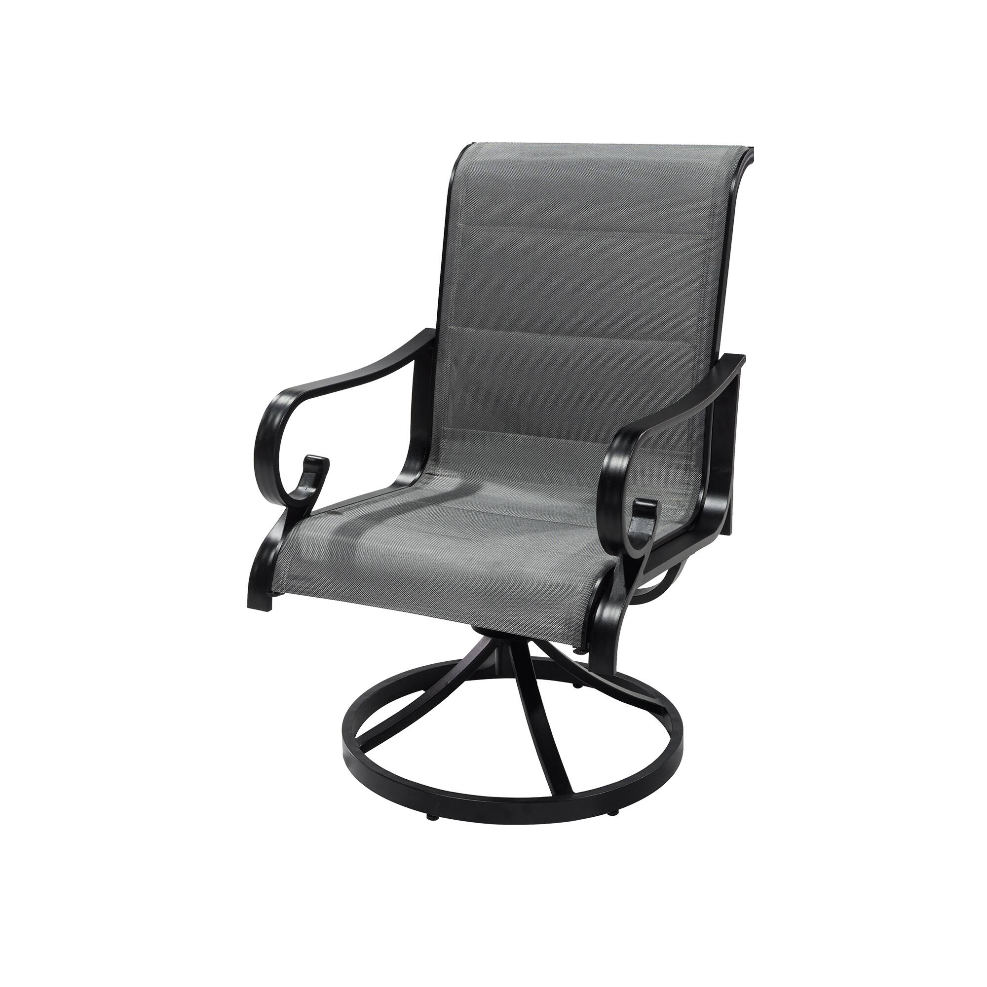 Back. Mondawe - 2-Piece Outdoor Swivel Chair Set with Blended Fabric Seating - Black+Grey.