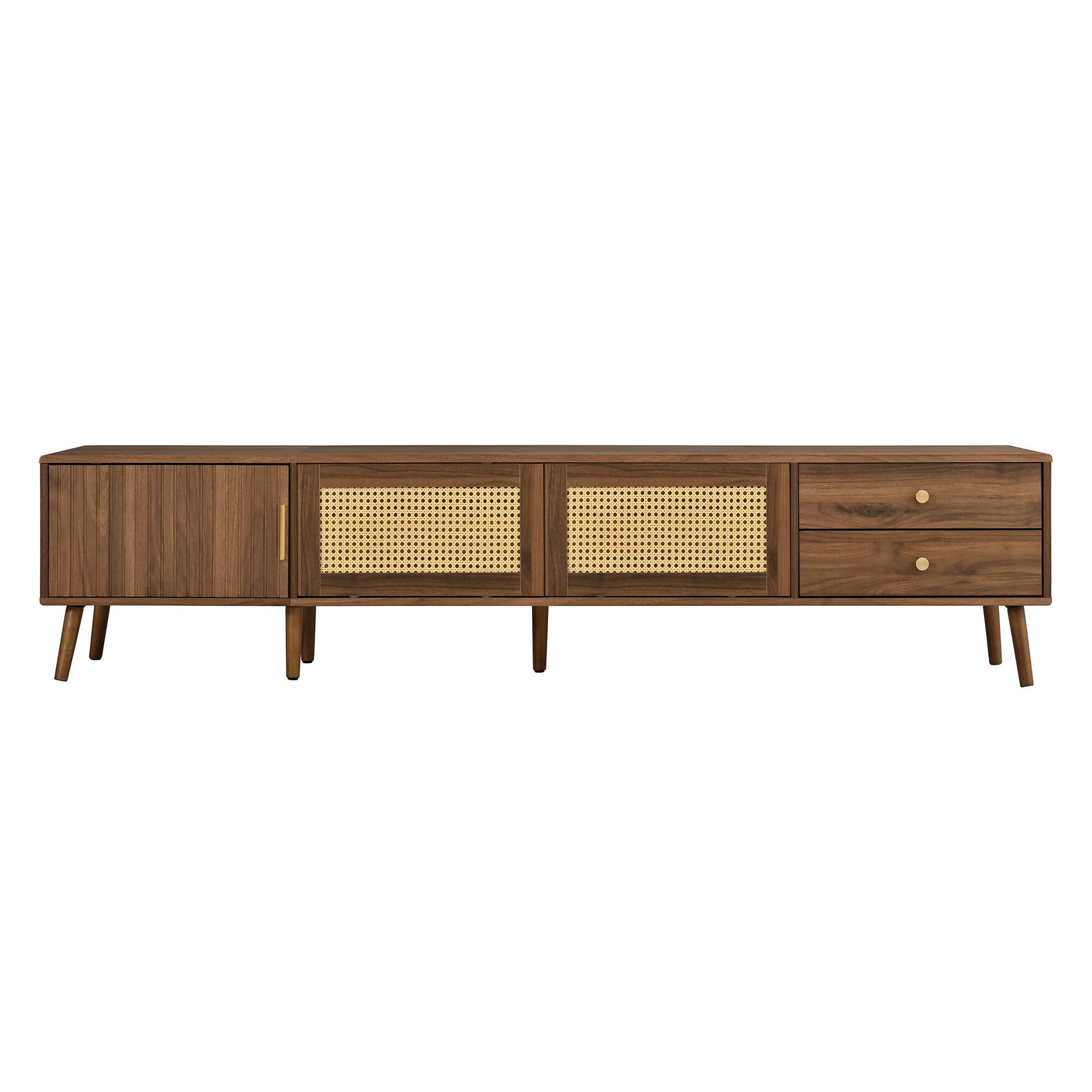 Alt View 3. Z-Edge - TV Stand for 85 Inch TV, Entertainment Center with 2 Drawers, Rattan TV Console with 2 Cabinets for Living Room - Walnut.