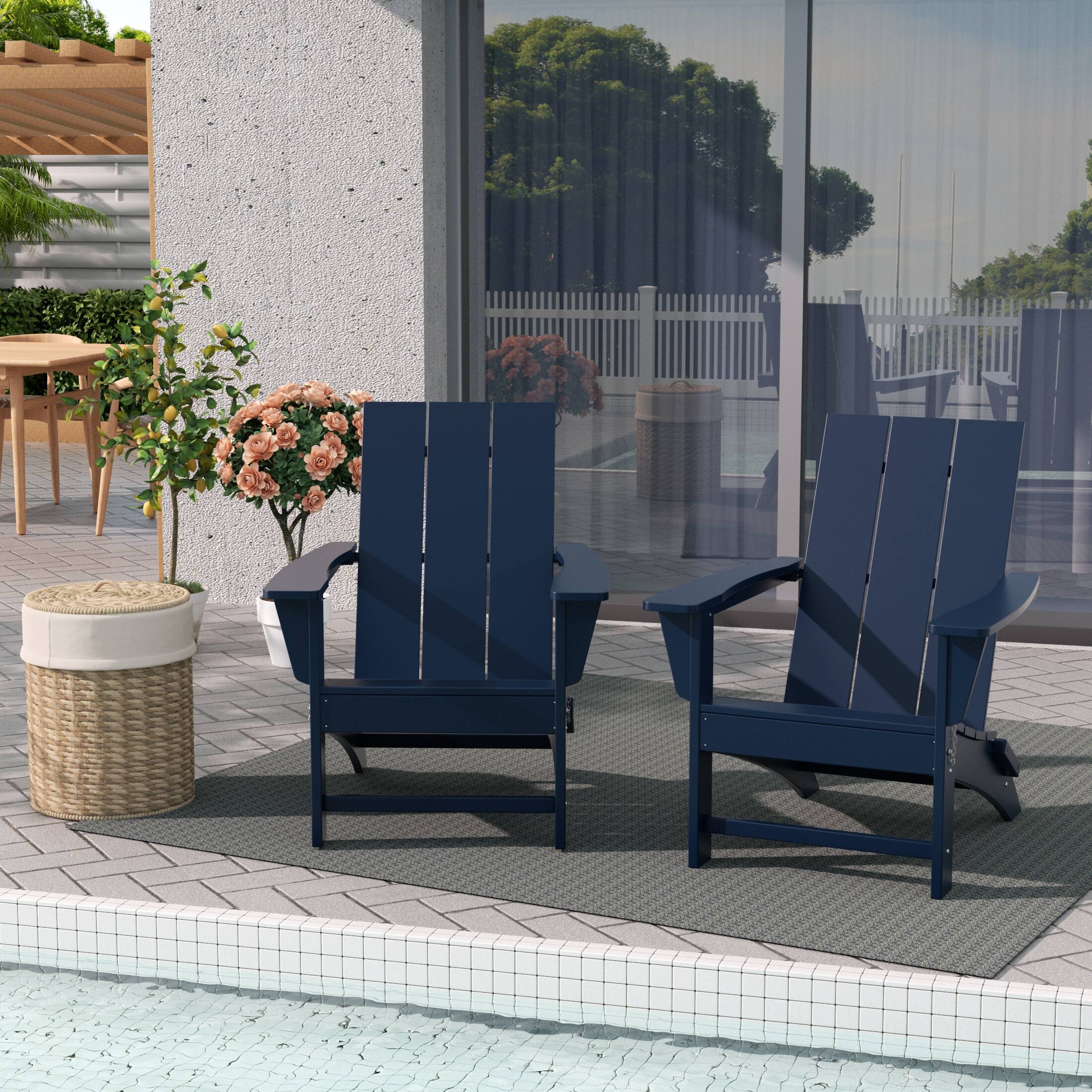 Angle. WestinTrends - WestinTrends Ashore Modern Outdoor Folding Adirondack Chair (Set of 2) - Navy Blue.