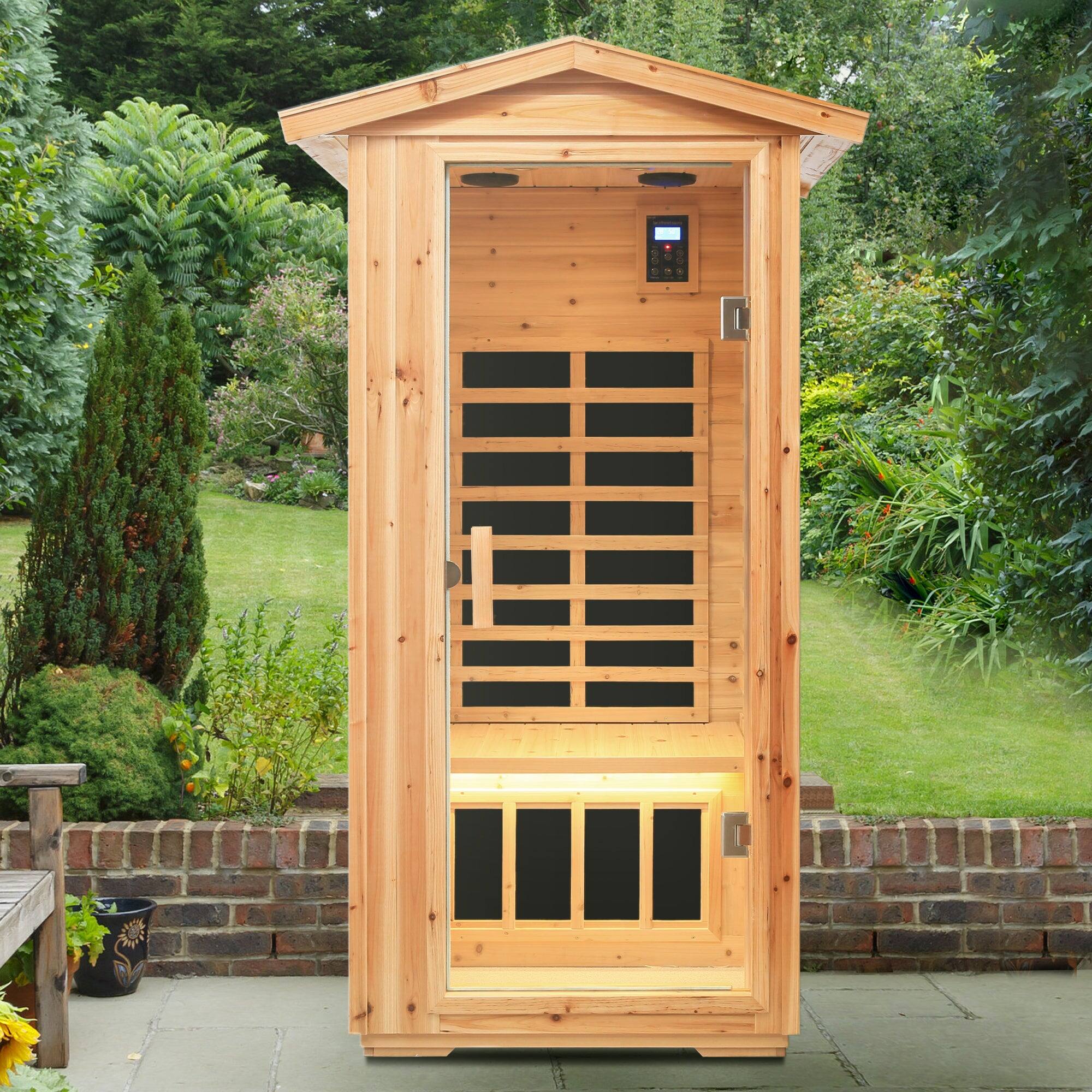 Alt View 4. Boyel Living - One Person Outdoor Infrared Sauna Room with Bluetooth and LED Lighting - Natural.
