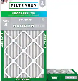 Filterbuy - 12x25x2 MERV 8 Dust & Allergy Defense, Electrostatic Pleated HVAC AC Furnace Air Filters Replacement (2-Pack) - Silver