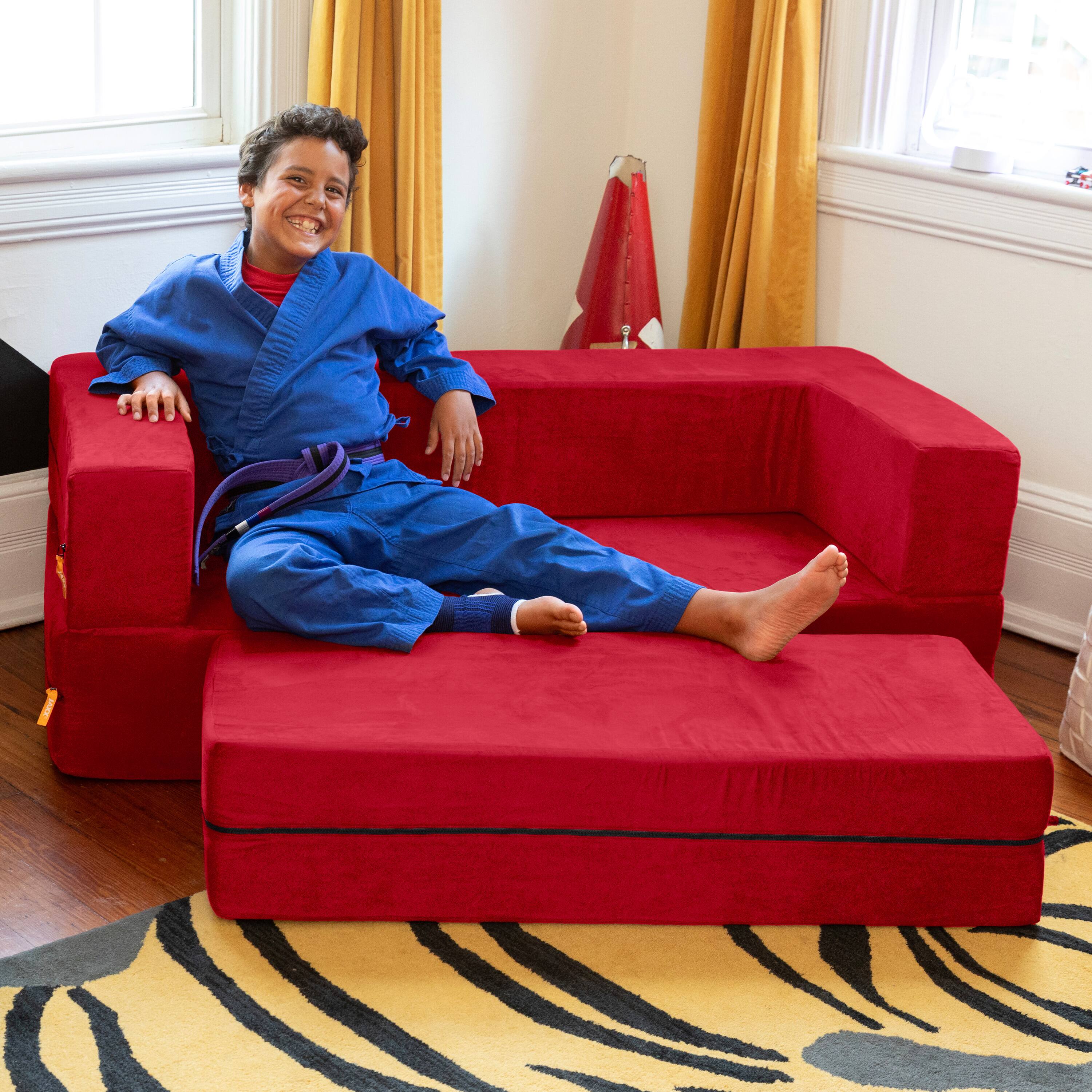 Alt View 1. Jaxx - Jaxx Zipline Kids Sofa & Large Ottoman, 3 in 1 Fold Out Sofa, Big Kids Edition, Cherry - Cherry.