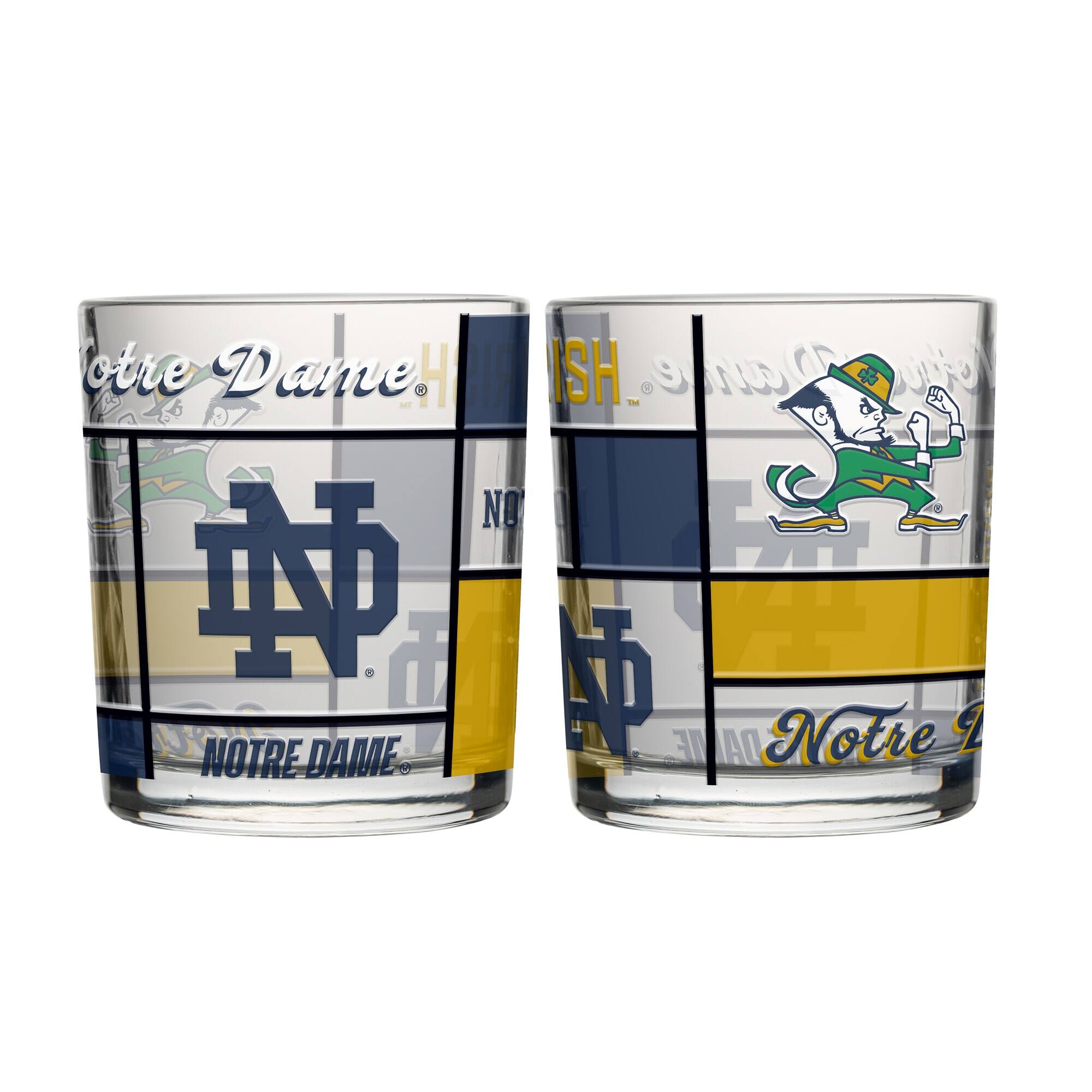 Logo Brands - Notre Dame Fighting Irish 12oz. Quilted Stained Two-Pack Rocks Glass Set - Multicolor