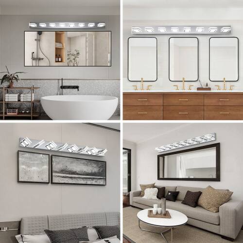 Alt View 1. LUCKY ONE - 52in Wall Mount LED Vanity Light, 8-Light Chrome Fixture with Square Acrylic Shades for Bathroom - Chrome.