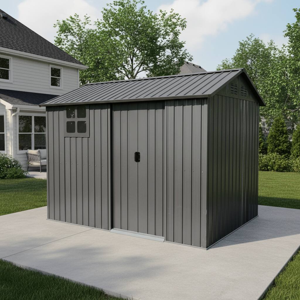Angle. Anysun - 8x6 FT Weatherproof Galvanized Steel Outdoor Storage Shed with Sliding Door, Window & Vents - Gray.