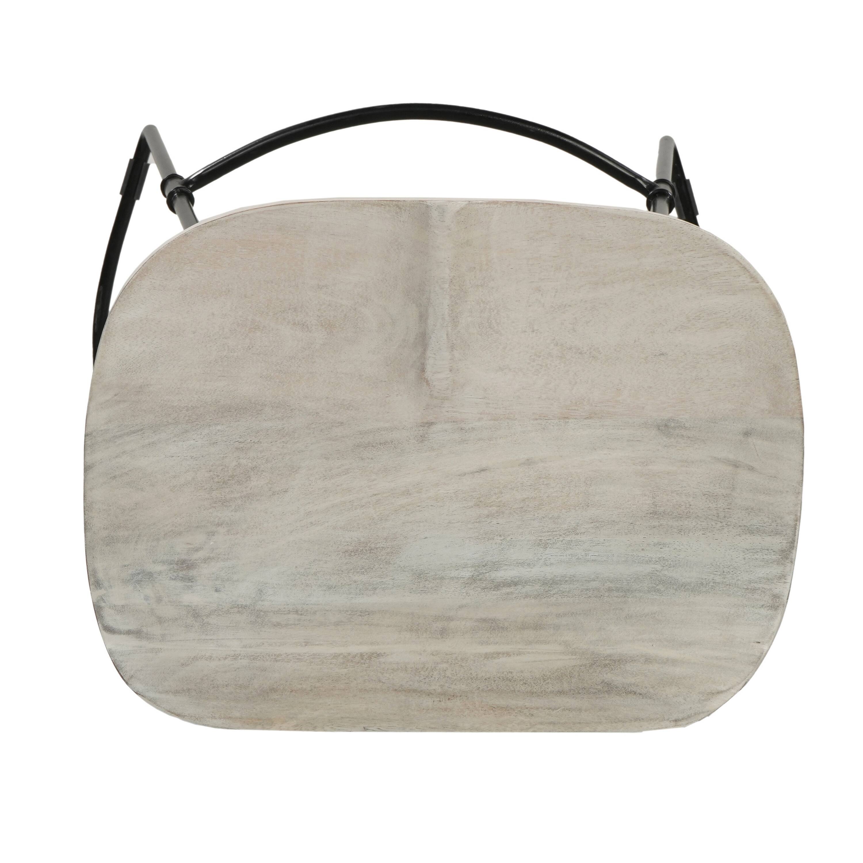 Alt View 4. Manhattan Lane - Tiva 30 Inch Handcrafted Backless Barstool, Whitewashed Mango Wood Saddle Seat, Black Metal Base - White, Black.